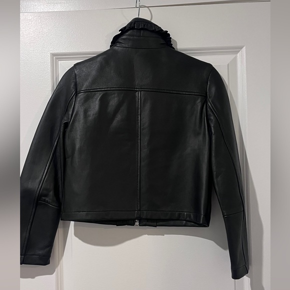 Maje Black Leather Ruffled Jacket - Picture 7 of 11